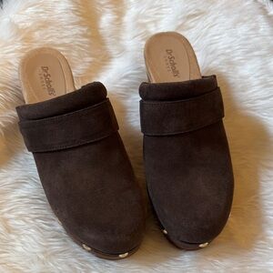 Dr. Scholl's Dark Brown Suede Slip-On Clog Mules